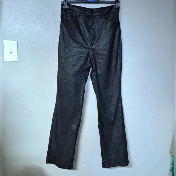 Express Black Faux Leather Wax Soft Lightweight Flare Super High Rise Jeans - Picture 1 of 14